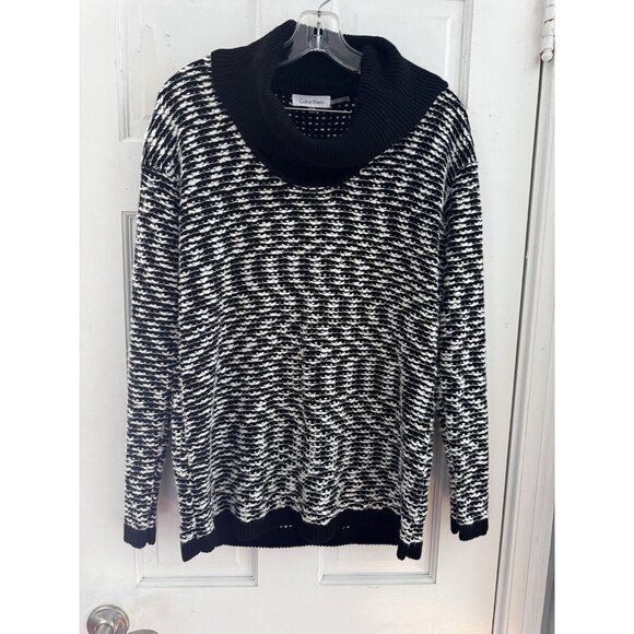 Calvin Klein Sweater Women’s Sz L Black White Pullover Cowl Neck‎ - Picture 2 of 8